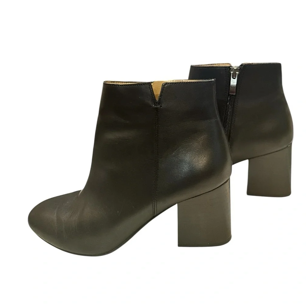 Franco Sarto Black Leather Ankle Boots Size 7.5 Block Heel Zip